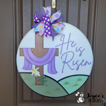 Load image into Gallery viewer, He is Risen, Door Hanger, Easter Door Hanger, Cross Door Hanger, Easter Cross Door Hanger, Easter Risen Door Hanger, Christian Easter, Christian Easter Decor, Easter Door Hanger, Easter Porch Decor