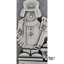 Load image into Gallery viewer, Standing Penguin Shelf Sitter with Snowballs – 8.25x10" Unpainted Wood Blank for DIY Winter Decor