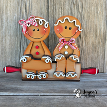 Load image into Gallery viewer, Gingerbread Couple on Rolling Pin Wood Blank | DIY Christmas Craft | 8.25" x 12.5"