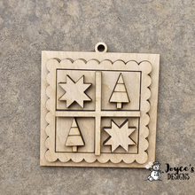 Load image into Gallery viewer, Mini Quilt Block Ornament – 2 Trees & 2 Stars Wood Blank