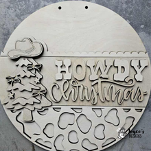 Load image into Gallery viewer, Howdy Christmas Cowboy Doorhanger Sign