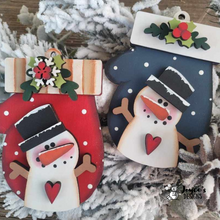 Load image into Gallery viewer, Mitten & Snowman Wood Ornament with Floral Accent