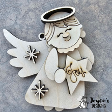 Load image into Gallery viewer, Angel Ornament with “Joy” Star | Wooden Christmas Tree Ornament
