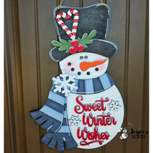 Load image into Gallery viewer, Sweet Winter Wishes Snowman Door Hanger Wood Blank – Winter DIY Door Decor