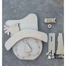 Load image into Gallery viewer, Scarecrow with Bird Wood Blank | DIY Fall Shelf Sitter | Unfinished Wood Cutout | 7.75" x 8"