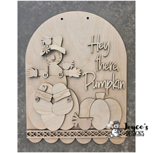Load image into Gallery viewer, Hey There Pumpkin Door Hanger Wood Blank | DIY Fall Door Hanger | Unfinished Wood Cutout for Painting