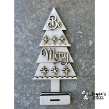 Load image into Gallery viewer, Tree Be Merry Shelf Sitter | 5.5x11 Rustic Christmas Decor | Primitive Farmhouse Holiday Wood Sign