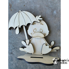 Load image into Gallery viewer, Wood Blank Shelf Sitter Duck with Umbrella – 5x6 DIY Craft Kit | Rainy Day Decor | Paint Your Own Wood Cutout