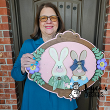 Load image into Gallery viewer, Mr. & Mrs. Rabbit Oval Door Hanger Wood Blank