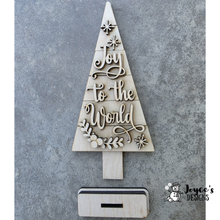Load image into Gallery viewer, Tree Joy to the World Shelf Sitter | 4.5x10.5 Rustic Christmas Decor | Primitive Farmhouse Holiday Wood Sign