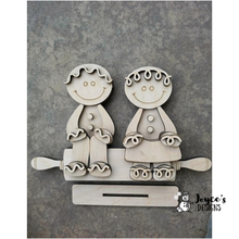 Load image into Gallery viewer, Gingerbread Couple on Rolling Pin Wood Blank | DIY Christmas Craft | 8.25" x 12.5"