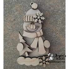 Load image into Gallery viewer, Mrs. Snowman with Tree Ornament Gift Card Holder ā DIY Christmas Wood Blank