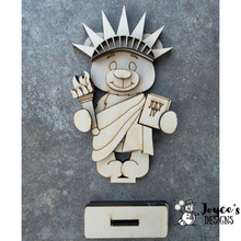 Load image into Gallery viewer, Bear Statue of Liberty Shelf Sitter Wood Blank – 3.5x6 Patriotic DIY Craft