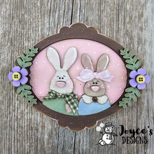 Load image into Gallery viewer, Mr. & Mrs. Rabbit Oval Frame Wood Blank with Stand – 6x7.5”