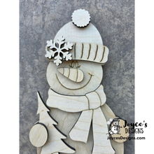 Load image into Gallery viewer, Mrs. Snowman with Tree Shelf Sitter – 6" x 12" DIY Wood Blank