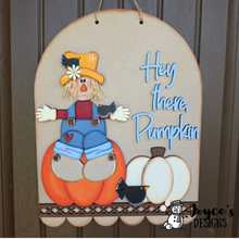 Load image into Gallery viewer, Hey There Pumpkin Door Hanger Wood Blank | DIY Fall Door Hanger | Unfinished Wood Cutout for Painting