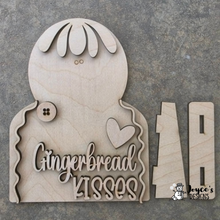 Load image into Gallery viewer, Gingerbread Kisses Shelf Sitter | 7x9 Unfinished Wooden Christmas Decor | DIY Paint Kit