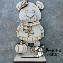 Load image into Gallery viewer, Fall Bear with Scarf Wood Blank – 3x5.75 DIY Craft Cutout