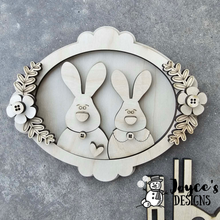 Load image into Gallery viewer, Mr. & Mrs. Rabbit Oval Frame Wood Blank with Stand – 6x7.5”