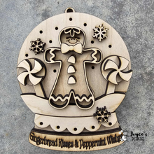 Load image into Gallery viewer, Gingerbread Kisses and Peppermint Wishes Gingerbread light up Snow Globe