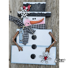 Load image into Gallery viewer, Frosty Block Snowman Shelf Sitter Wood Blank – 7″ × 9.5″ Rustic Winter Craft Sign