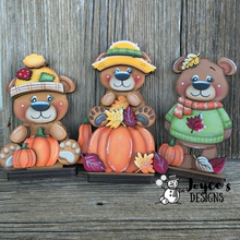 Load image into Gallery viewer, Bear Sitting on Pumpkin Wood Blank – 4x6.5 Fall DIY Craft Cutout