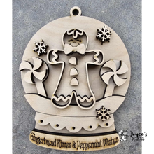 Load image into Gallery viewer, Gingerbread Kisses and Peppermint Wishes Gingerbread light up Snow Globe