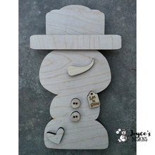 Load image into Gallery viewer, Wonky Stitched Snowman Shelf Sitter | 7.25x11.75 Rustic Primitive Christmas Decor | Farmhouse Holiday Wood Craft