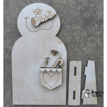 Load image into Gallery viewer, Snowman Pocket with Gingerbread Shelf Sitter | 5.5x10.25 Unfinished Wooden Winter Decor | DIY Paint Kit