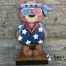 Load image into Gallery viewer, Bear with 4th of July Glasses Shelf Sitter Wood Blank – 3x5.5 Patriotic DIY Craft