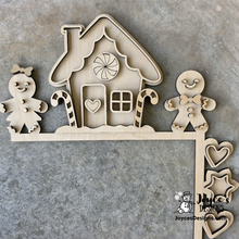 Load image into Gallery viewer, Gingerbread Couple & House Door Corner 12.5 x 13 | Choose Left or Right | Unfinished Wood Christmas Craft