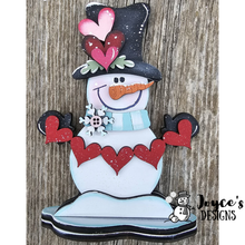 Load image into Gallery viewer, Mini Valentine Snowman Wood Blank – Heart Banner Shelf Sitter – 4x6 Paintable DIY Decor