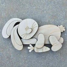 Load image into Gallery viewer, Floppy Bunny with Carrot Shelf Sitter Wood Blank – 4.75x9.5