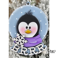 Load image into Gallery viewer, Penguin Snowglobe “Brrr” Ornament – Unpainted Wood Blank for DIY Christmas Crafts