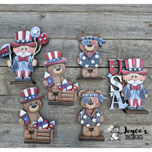 Load image into Gallery viewer, Bear with 4th of July Glasses Shelf Sitter Wood Blank – 3x5.5 Patriotic DIY Craft