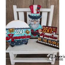 Load image into Gallery viewer, America 250th Anniversary 6" Round Shelf Sitter | Patriotic Tiered Tray Decor with Stand | USA 1776–2026 Americana Wood Sign