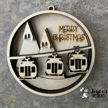 Load image into Gallery viewer, Gondolas in the Mountains Ornament Wood Blank – DIY Paintable Ski Lift Ornament – Rustic Winter & Christmas Decor