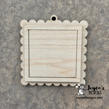 Load image into Gallery viewer, Scallop Square Mini Ornament Frame – DIY Christmas Wood Blank