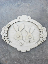 Load image into Gallery viewer, Mr. & Mrs. Rabbit Oval Door Hanger Wood Blank
