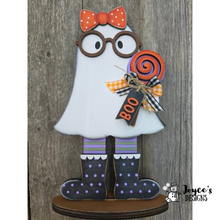 Load image into Gallery viewer, Ghost with Glasses Shelf Sitter Wood Blank | Unfinished DIY Halloween Craft | 6" x 11"