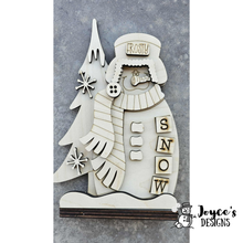 Load image into Gallery viewer, Snowman Frosty with Trees Wood Blank | Lighted Shelf Sitter with Fairy Lights – DIY Christmas Decor