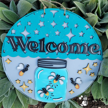 Load image into Gallery viewer, Lightning Bug Welcome Door Hanger, Summer, Sunflower-Door Hanger, Porch Sitter, All Season, Front Porch, Farm House, Rustic, DIY Sign