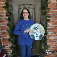 Load image into Gallery viewer, Snowbody’s Home snowman door hanger wood blank for DIY painting and crafting. Unfinished winter wood door sign perfect for seasonal home decor.