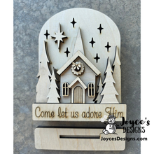 Load image into Gallery viewer, Come Let Us Adore Him Snow Globe Wood Blank | 5.25 x 6.75 DIY Christmas Craft