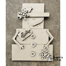 Load image into Gallery viewer, Frosty Block Snowman Shelf Sitter Wood Blank – 7″ × 9.5″ Rustic Winter Craft Sign