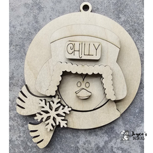 Load image into Gallery viewer, Penguin with Bummer Hat Ornament – Unpainted Wood Blank for DIY Christmas Crafts