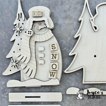Load image into Gallery viewer, Snowman Frosty with Trees Wood Blank | Lighted Shelf Sitter with Fairy Lights – DIY Christmas Decor