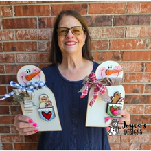Load image into Gallery viewer, Snowman Pocket Shelf Sitter | 5.5x10.25 Unfinished Wooden Winter Decor | DIY Paint Kit