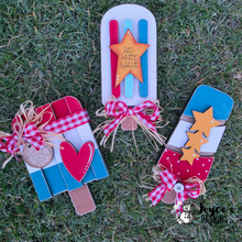 Load image into Gallery viewer, Patriotic Popsicle USA and Heart– 3.5x6 DIY Patriotic Decor – Paintable 4th of July Craft