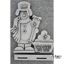 Load image into Gallery viewer, Standing Penguin Shelf Sitter with Snowballs – 8.25x10" Unpainted Wood Blank for DIY Winter Decor